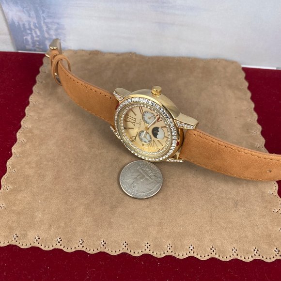 Stunning in Tan and Gold Crystal Bezel Peugeot Moonphase Watch - Picture 8 of 8